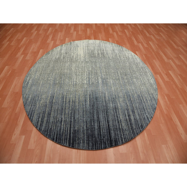 7'0" x 7'2" New Hand Knotted Grey Wool Round Oriental Rug - MOA10275147