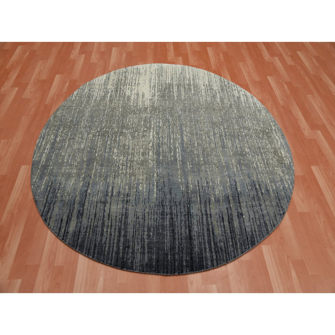 6'0" x 6'0" New Hand Knotted Grey Wool Round Oriental Rug - MOA10275148