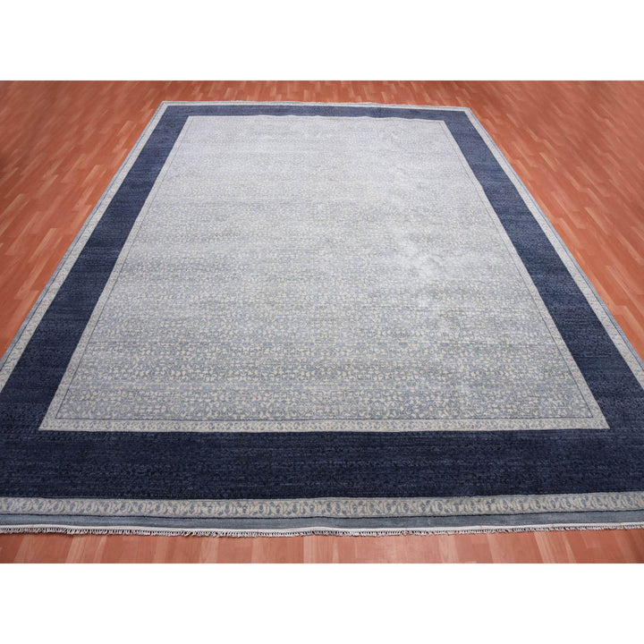 12'2" x 15'3" New Hand Knotted Blue Wool Rectangle Oriental Rug - MOA10275169