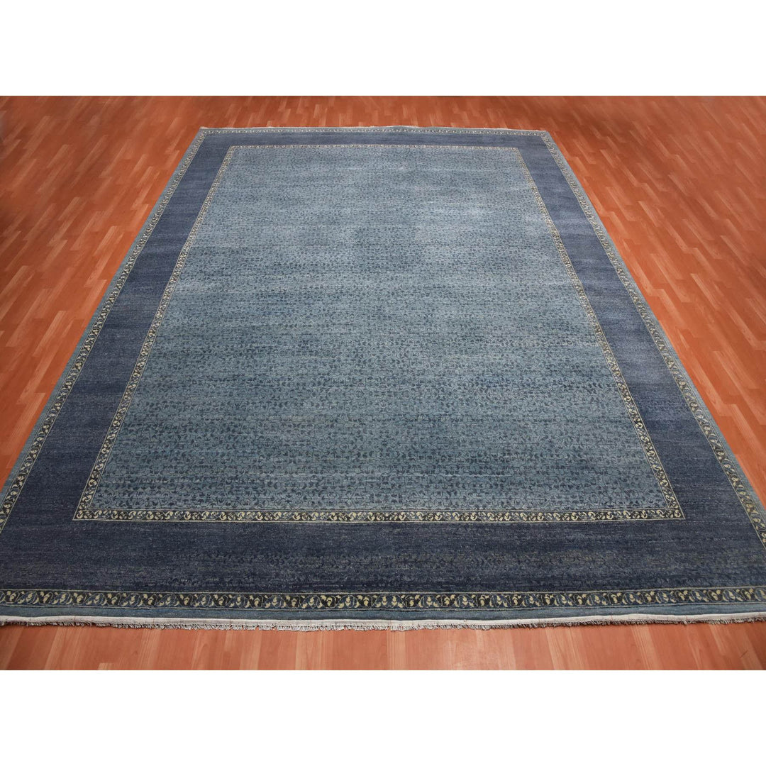 12'0" x 15'4" New Hand Knotted Blue Wool Rectangle Oriental Rug - MOA10275170