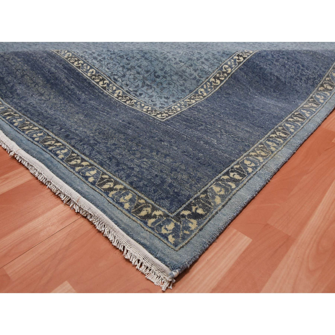 12'0" x 15'4" New Hand Knotted Blue Wool Rectangle Oriental Rug - MOA10275170