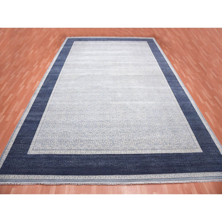 12'3" x 18'2" New Hand Knotted Blue Wool Rectangle Oriental Rug - MOA10275171