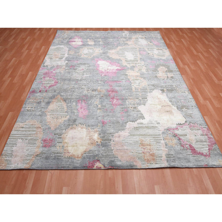 9'0" x 12'1" New Hand Knotted Pink Wool & Silk Rectangle Oriental Rug - MOA10275176