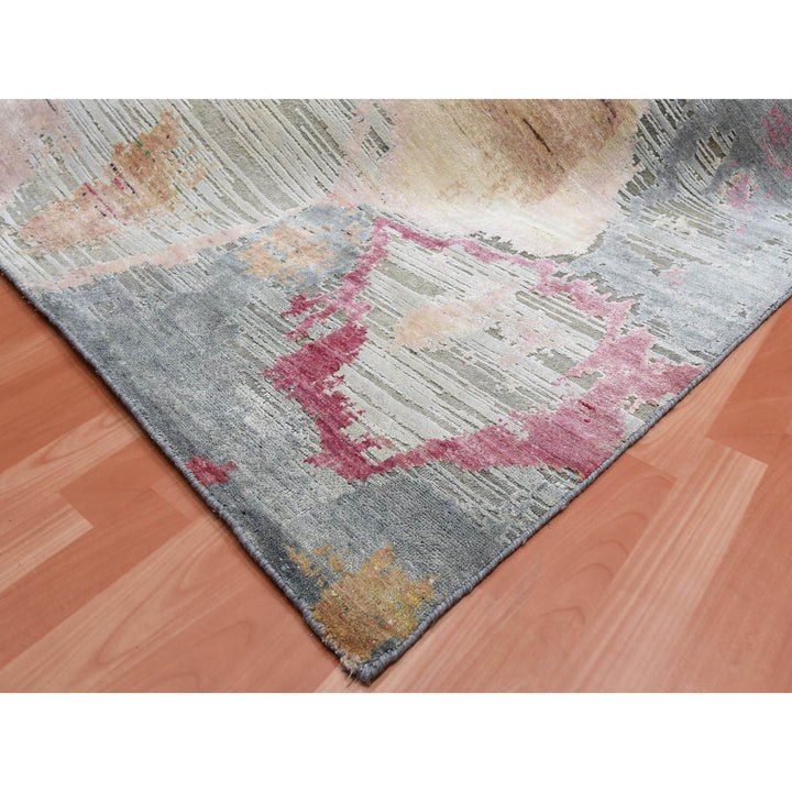 9'0" x 12'1" New Hand Knotted Pink Wool & Silk Rectangle Oriental Rug - MOA10275176