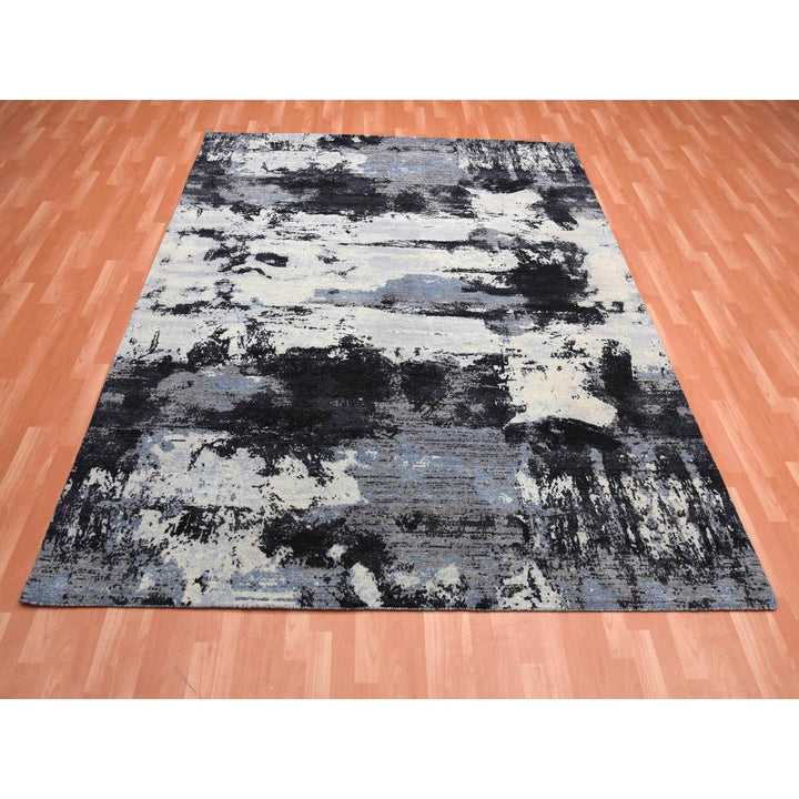 7'10" x 9'10" New Hand Knotted Black Wool Rectangle Oriental Rug - MOA10275178