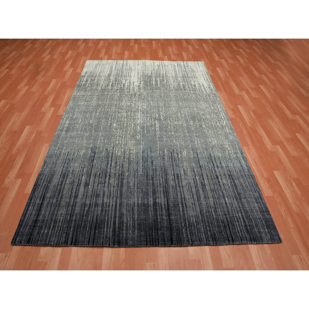 6'1" x 9'2" New Hand Knotted Grey Wool Rectangle Oriental Rug - MOA10275182