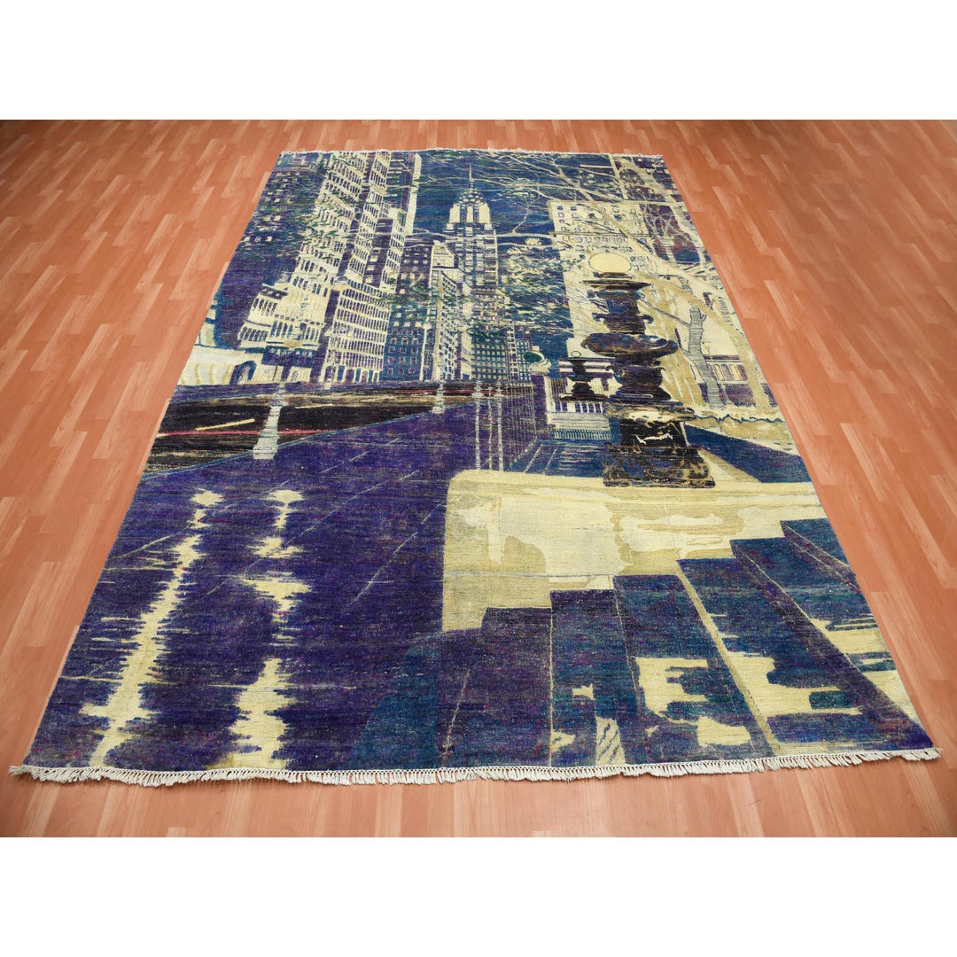 8'8" x 12'1" New Hand Knotted Purple Wool & Silk Rectangle Oriental Rug - MOA10275196