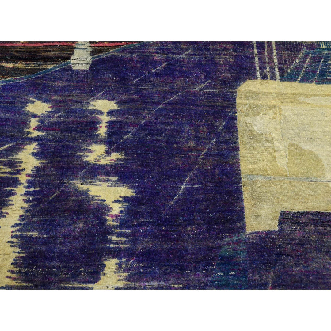 8'8" x 12'1" New Hand Knotted Purple Wool & Silk Rectangle Oriental Rug - MOA10275196