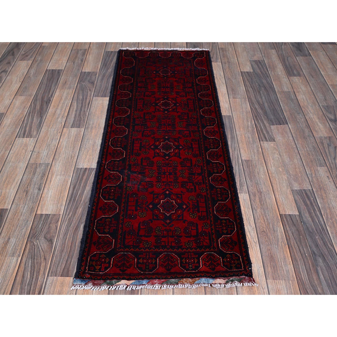 1'9" x 4'10" New Hand Knotted Red Wool Runner Oriental Rug - MOA102751