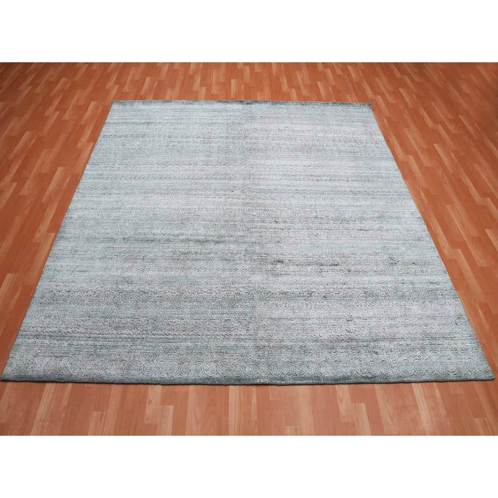 8'10" x 8'8" New Hand Knotted Grey Silk Rectangle Oriental Rug - MOA10275223