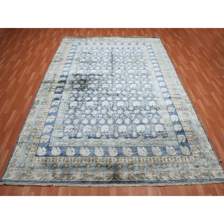 8'9" x 12'0" New Hand Knotted Blue Cotton Rectangle Oriental Rug - MOA10275242