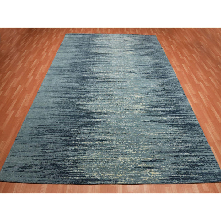 10'1" x 14'1" New Hand Knotted Blue Wool Rectangle Oriental Rug - MOA10275249