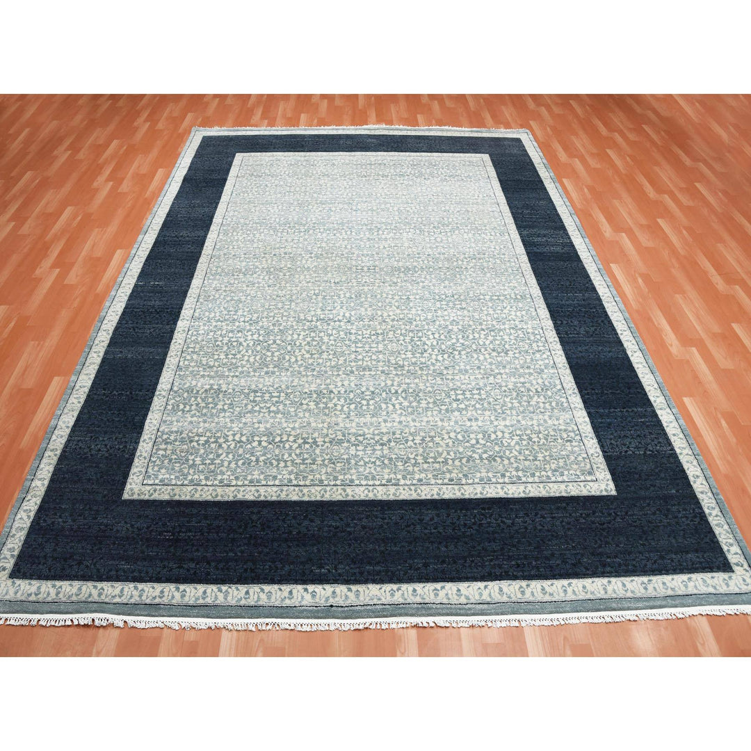 9'0" x 12'3" New Hand Knotted Blue Wool Rectangle Oriental Rug - MOA10275253