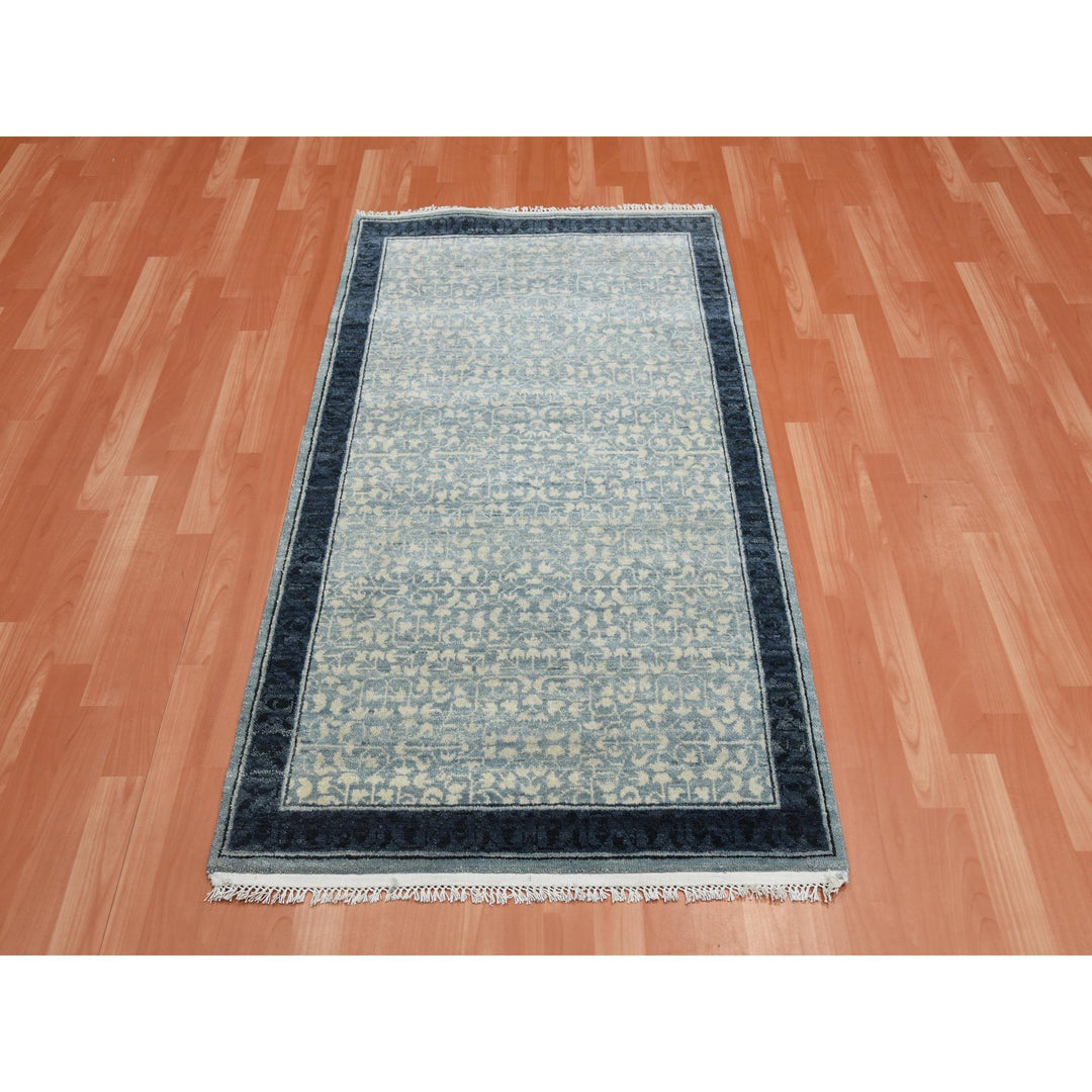 3'1" x 5'2" New Hand Knotted Blue Wool Rectangle Oriental Rug - MOA10275259