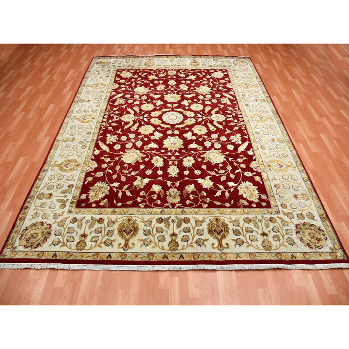 9'0" x 12'0" New Hand Knotted Red Wool & Silk Rectangle Oriental Rug - MOA10275265