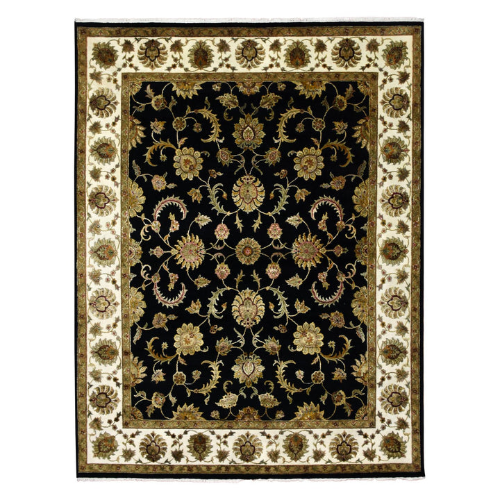 8'2" x 10'2" New Hand Knotted Black Wool & Silk Rectangle Oriental Rug - MOA10275271