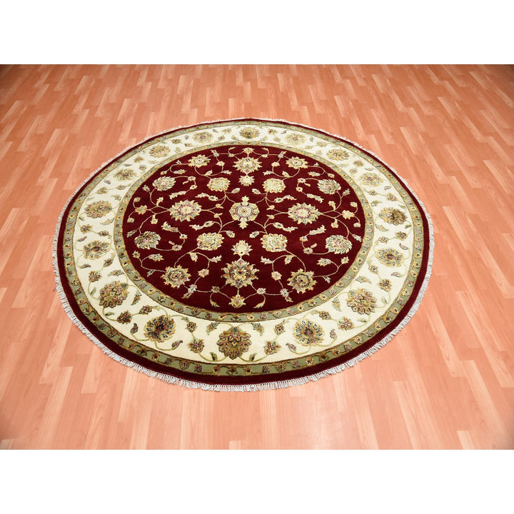 8'0" x 7'10" New Hand Knotted Red Wool & Silk Round Oriental Rug - MOA10275273