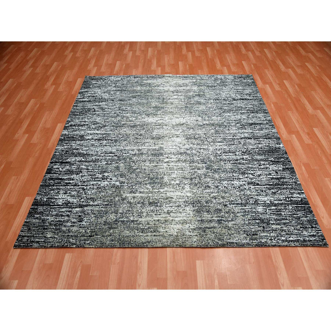 8'0" x 8'2" New Hand Knotted Black Wool & Silk Square Oriental Rug - MOA10275283