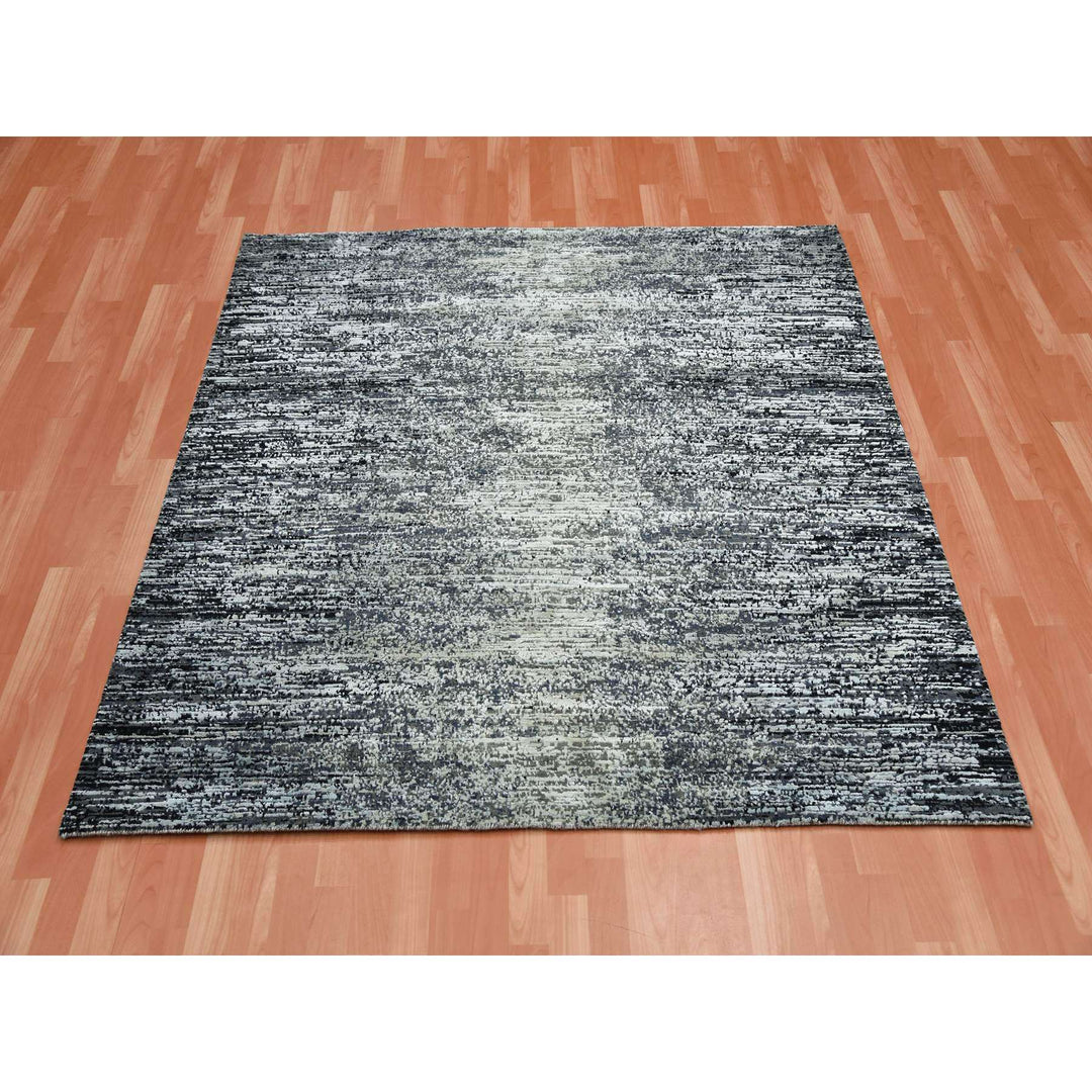 6'0" x 6'1" New Hand Knotted Black Wool & Silk Square Oriental Rug - MOA10275284