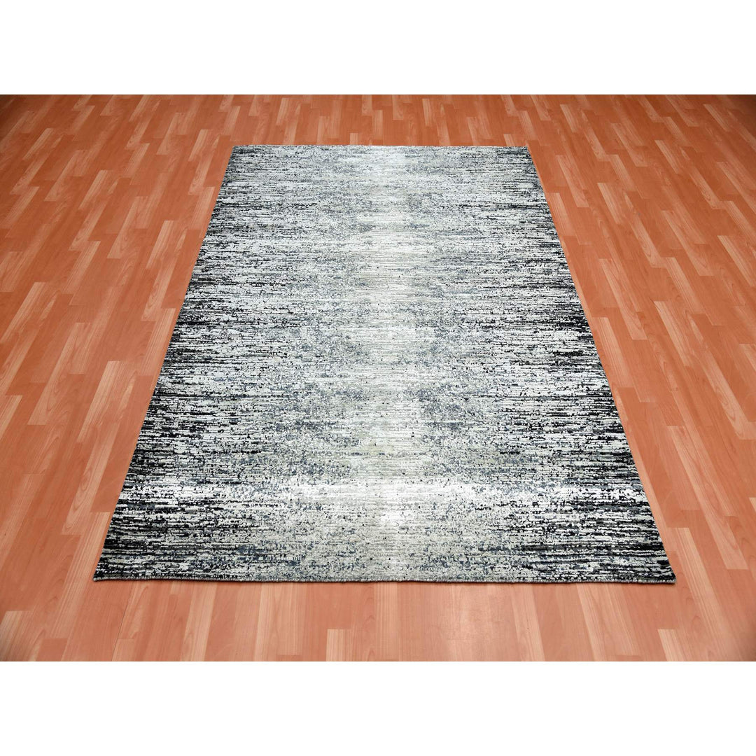 6'0" x 9'0" New Hand Knotted Black Wool & Silk Rectangle Oriental Rug - MOA10275285