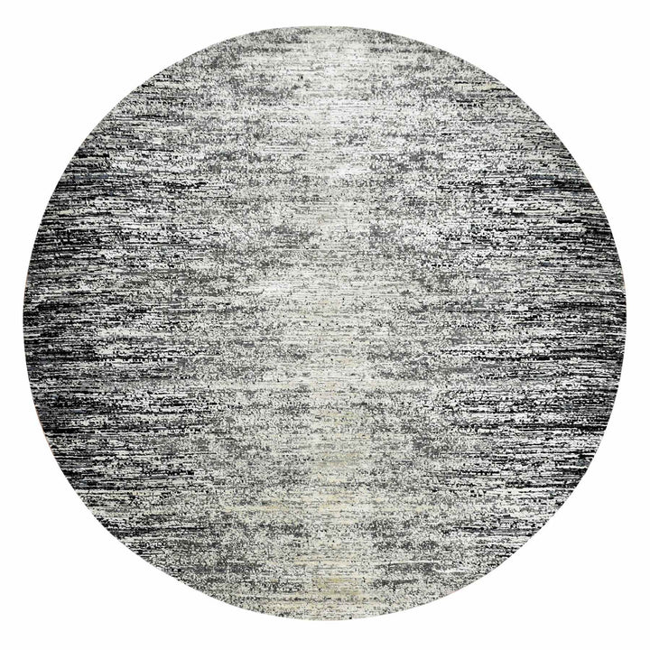 8'0" x 8'0" New Hand Knotted Black Wool & Silk Round Oriental Rug - MOA10275287