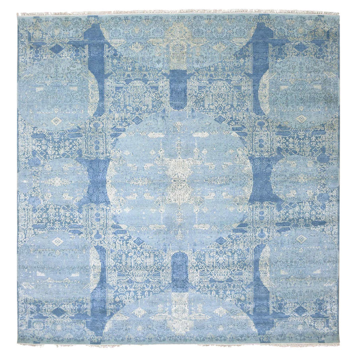 10'0" x 10'2" New Hand Knotted Blue Wool & Pure Silk Square Oriental Rug - MOA10275291