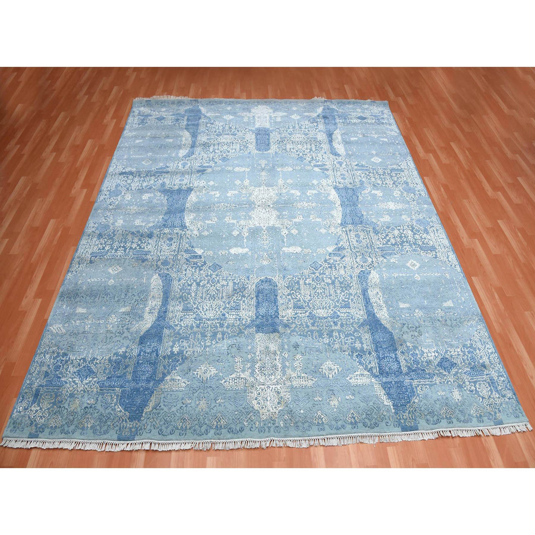 10'0" x 10'2" New Hand Knotted Blue Wool & Pure Silk Square Oriental Rug - MOA10275291