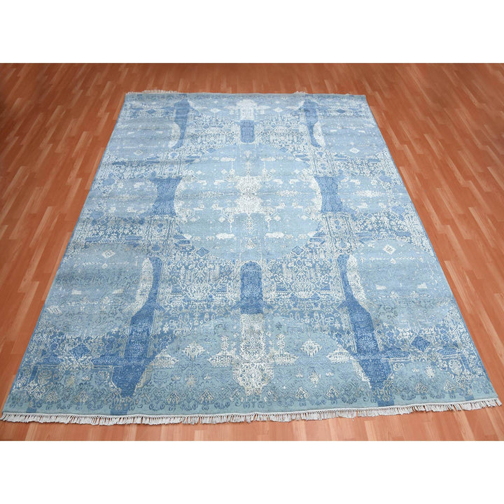 10'0" x 10'2" New Hand Knotted Blue Wool & Pure Silk Square Oriental Rug - MOA10275291