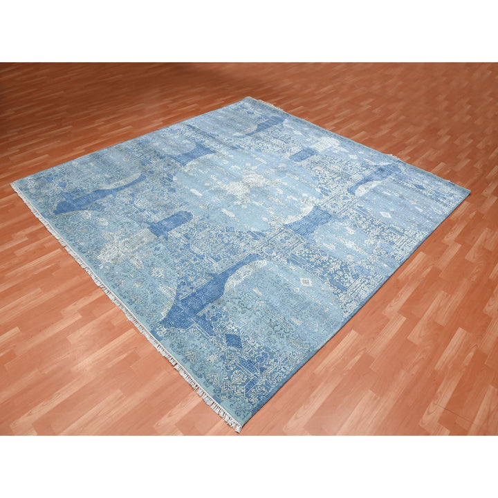 10'0" x 10'2" New Hand Knotted Blue Wool & Pure Silk Square Oriental Rug - MOA10275291