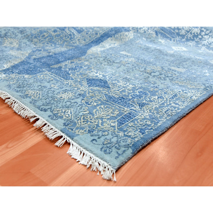 10'0" x 10'2" New Hand Knotted Blue Wool & Pure Silk Square Oriental Rug - MOA10275291