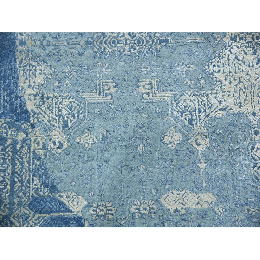 10'0" x 10'2" New Hand Knotted Blue Wool & Pure Silk Square Oriental Rug - MOA10275291