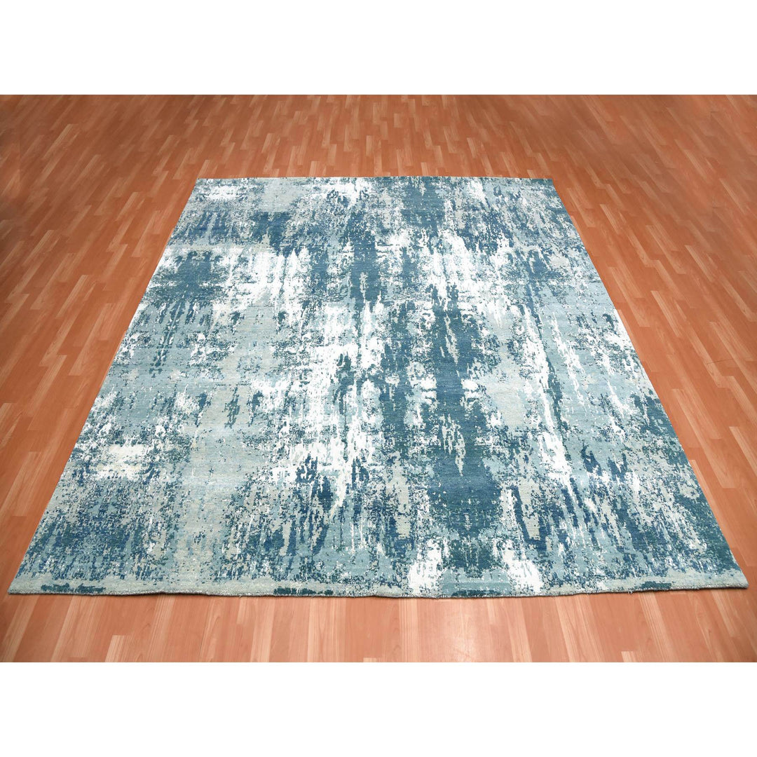 10'1" x 10'0" New Hand Knotted Blue Wool & Silk Square Oriental Rug - MOA10275292