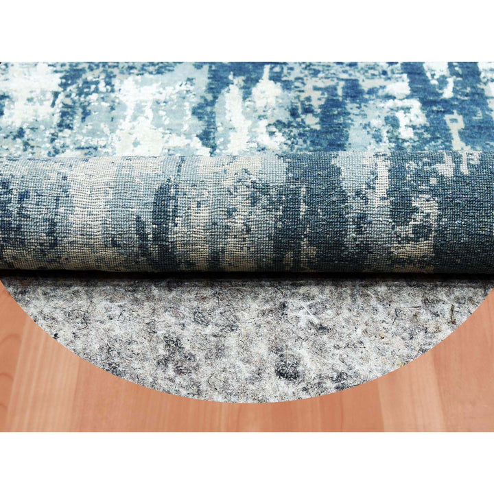 7'1" x 7'1" New Hand Knotted Blue Wool & Silk Round Oriental Rug - MOA10275294