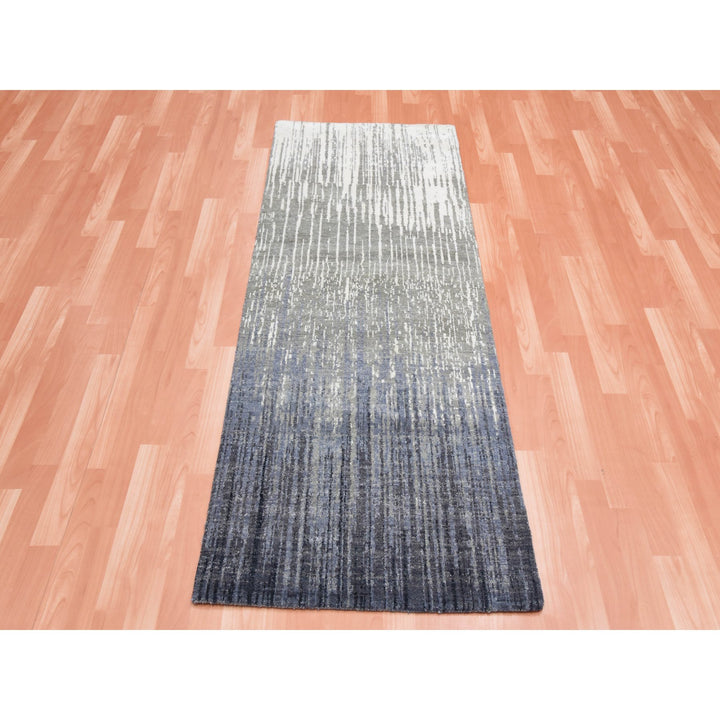 2'6" x 6'3" New Hand Knotted Grey Wool Runner Oriental Rug - MOA10275308