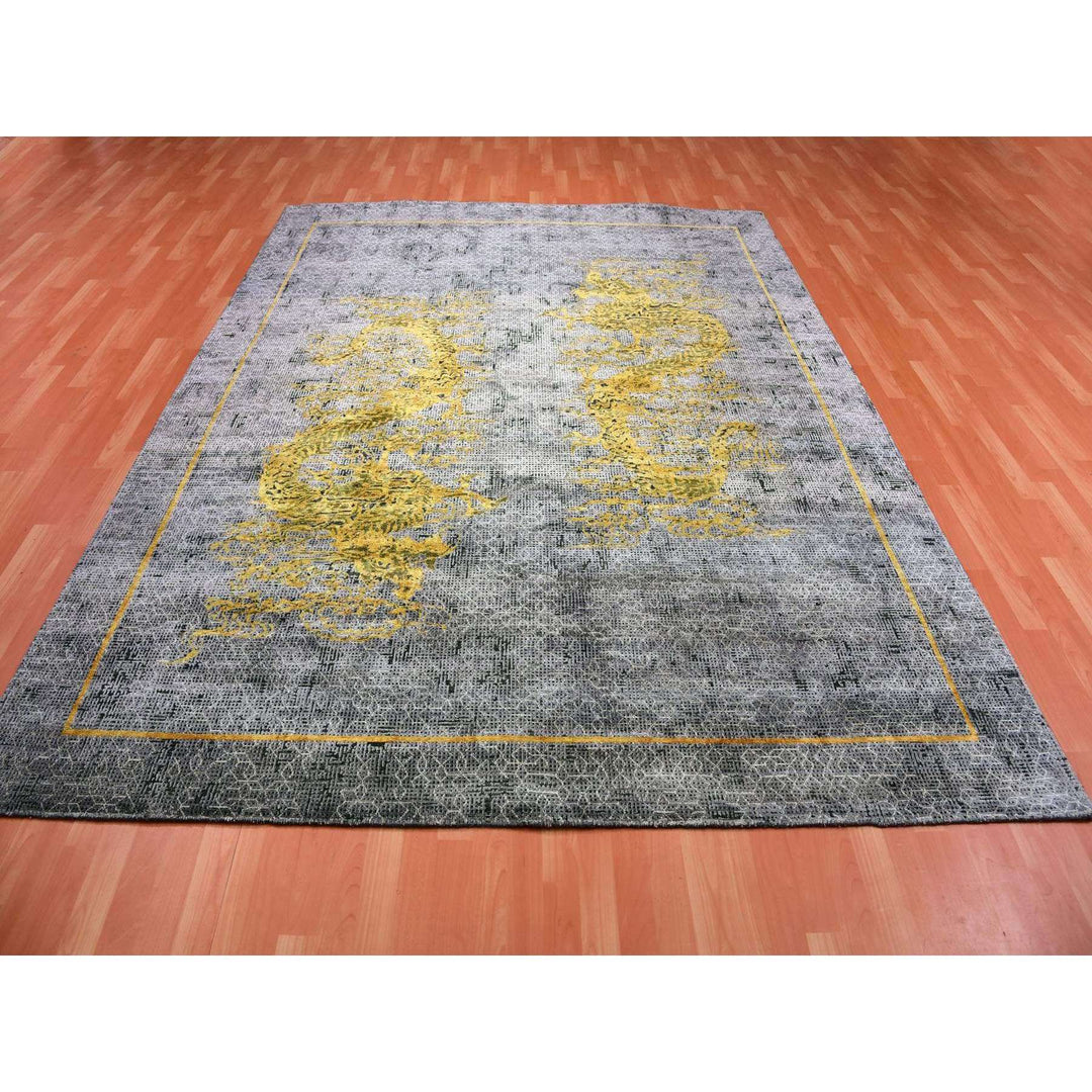 8'0" x 10'3" New Hand Knotted Grey Wool & Silk Rectangle Oriental Rug - MOA10275315