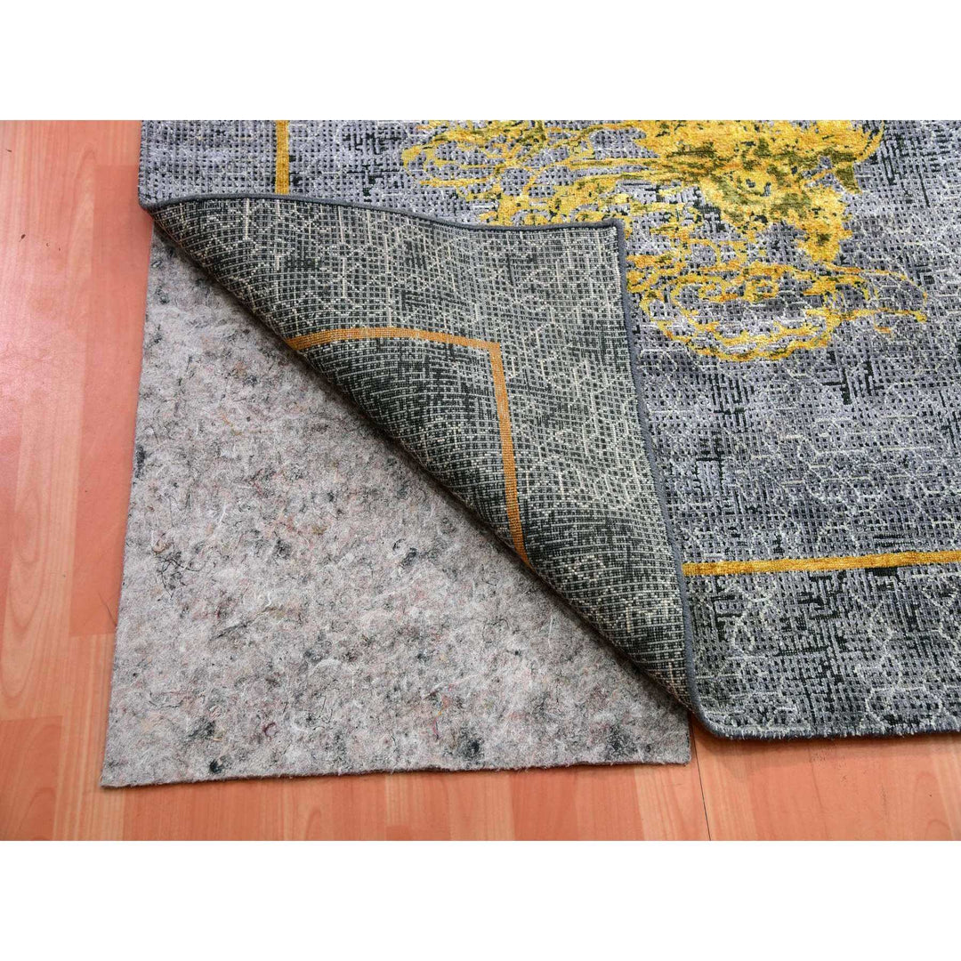 8'0" x 10'3" New Hand Knotted Grey Wool & Silk Rectangle Oriental Rug - MOA10275315