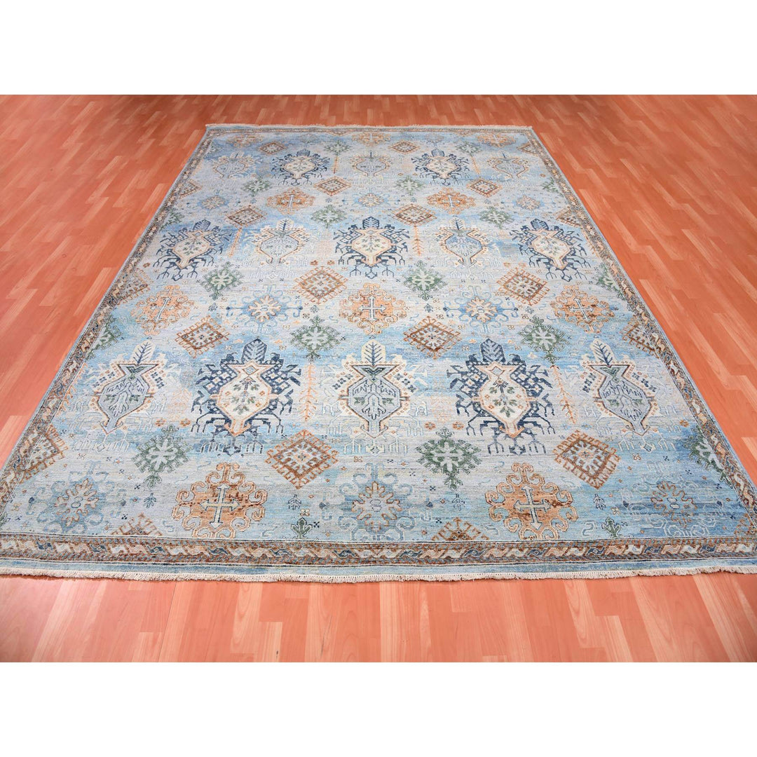 9'0" x 11'10" New Hand Knotted Blue Wool Rectangle Oriental Rug - MOA10275323