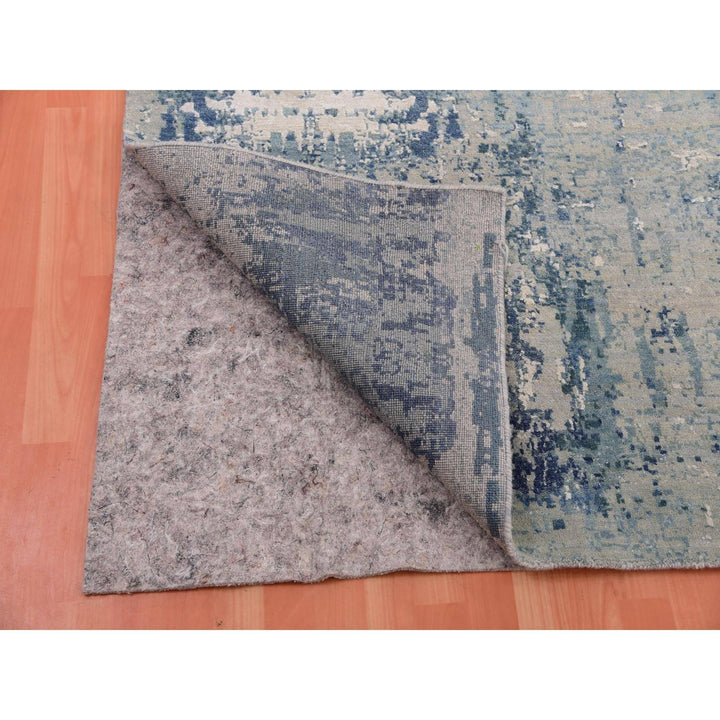 11'11" x 12'0" New Hand Knotted Blue Wool & Silk Square Oriental Rug - MOA10275333