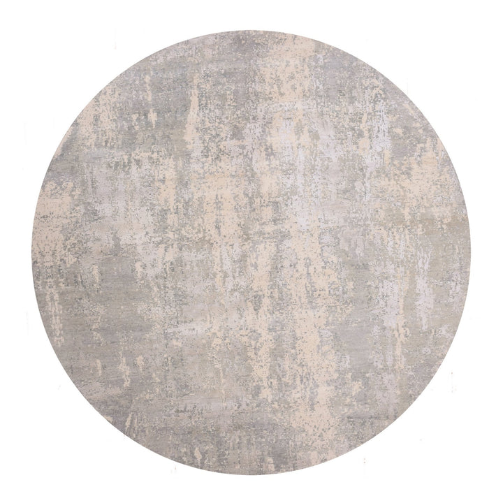 11'11" x 12'0" New Hand Knotted Grey Wool & Silk Round Oriental Rug - MOA10275336