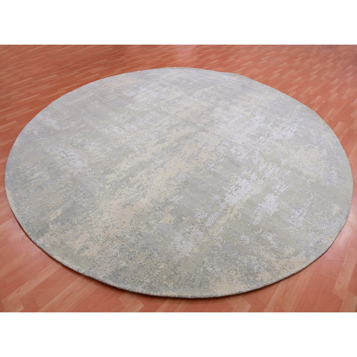 11'11" x 12'0" New Hand Knotted Grey Wool & Silk Round Oriental Rug - MOA10275336