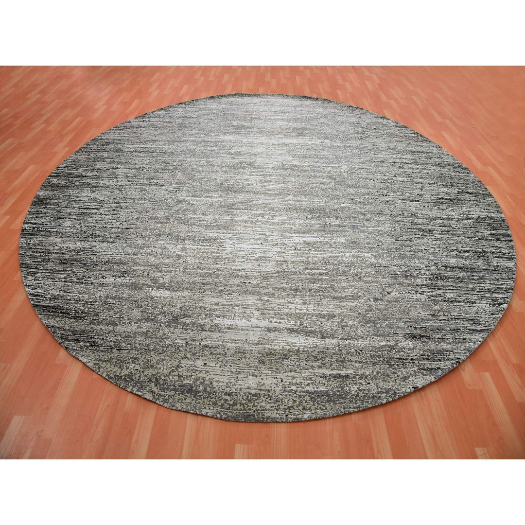 11'11" x 12'0" New Hand Knotted Black Cotton Round Oriental Rug - MOA10275337