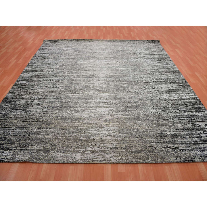 10'1" x 10'1" New Hand Knotted Grey Wool & Silk Square Oriental Rug - MOA10275340