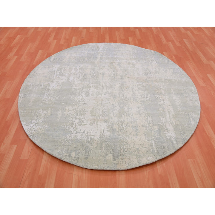 7'1" x 7'2" New Hand Knotted Grey Cotton Round Oriental Rug - MOA10275346