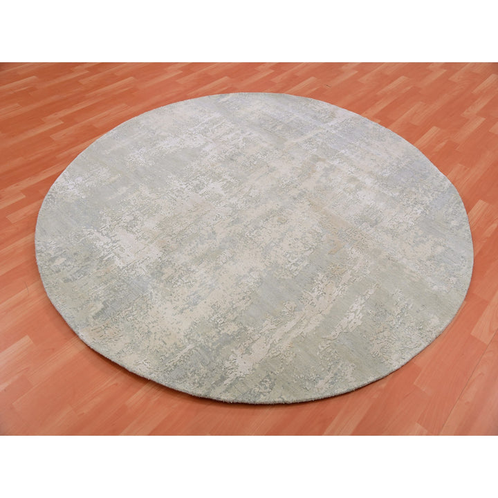 7'1" x 7'2" New Hand Knotted Grey Cotton Round Oriental Rug - MOA10275346