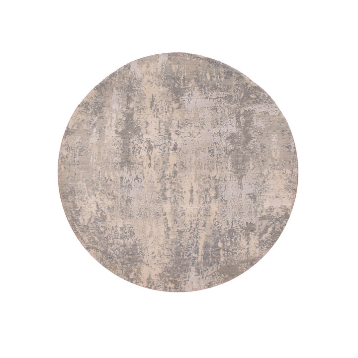 4'0" x 4'0" New Hand Knotted Grey Wool & Silk Round Oriental Rug - MOA10275349