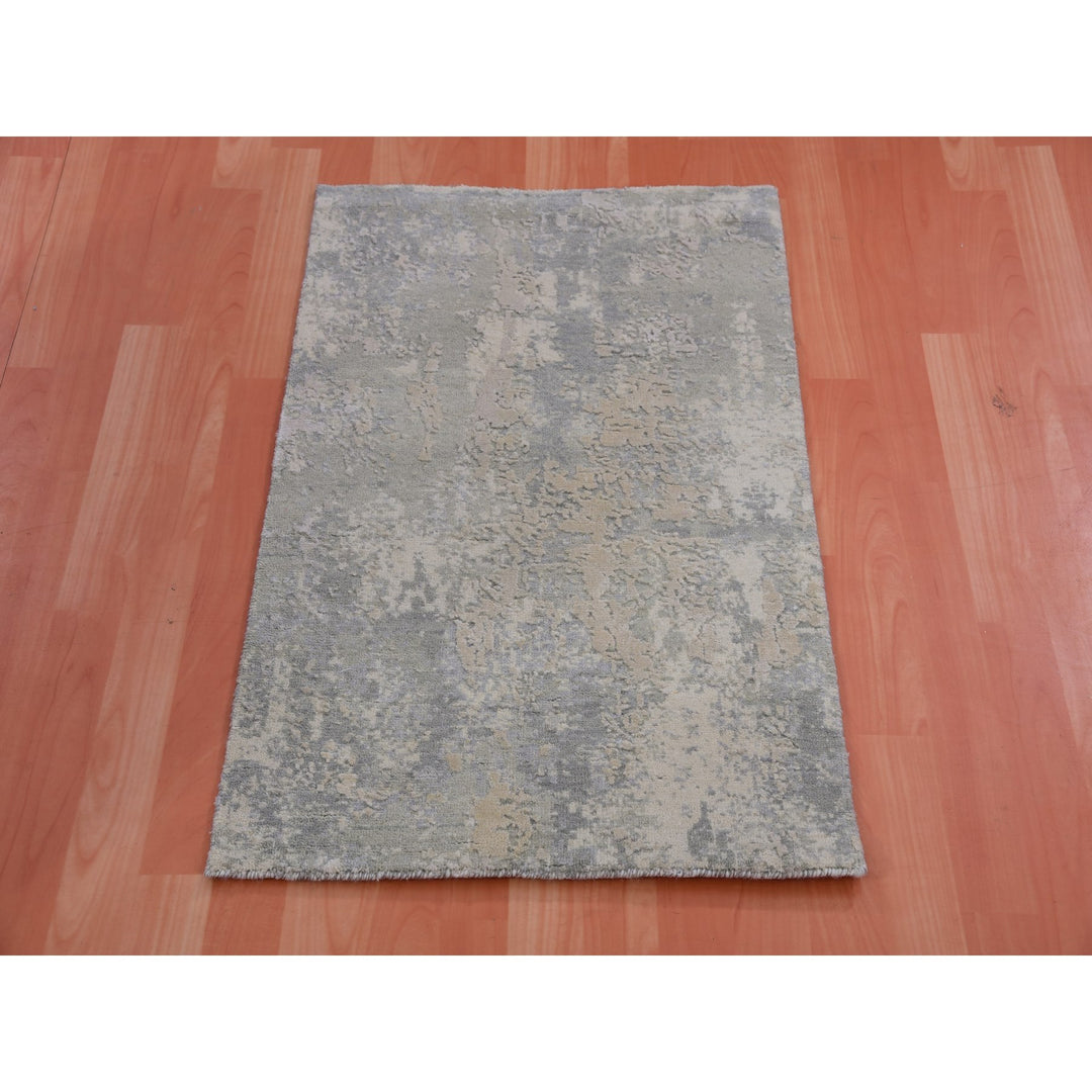 2'0" x 3'1" New Hand Knotted Grey Cotton Rectangle Oriental Rug - MOA10275351