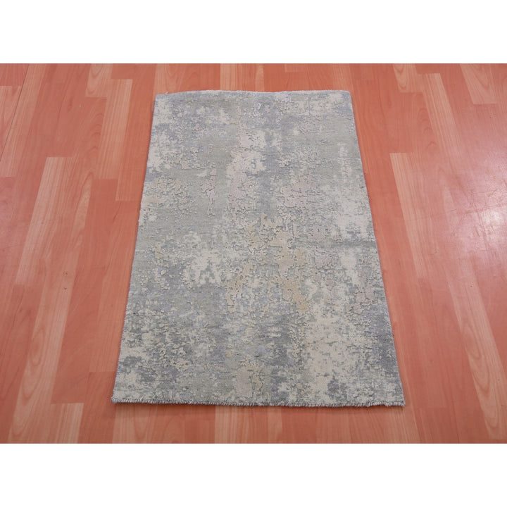 2'0" x 3'1" New Hand Knotted Grey Cotton Rectangle Oriental Rug - MOA10275352