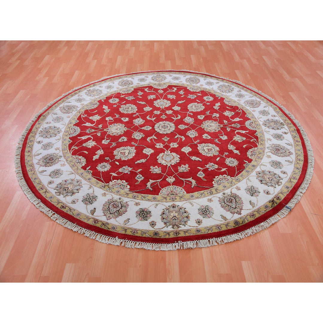 7'10" x 7'11" New Hand Knotted Red Wool Round Oriental Rug - MOA10275354