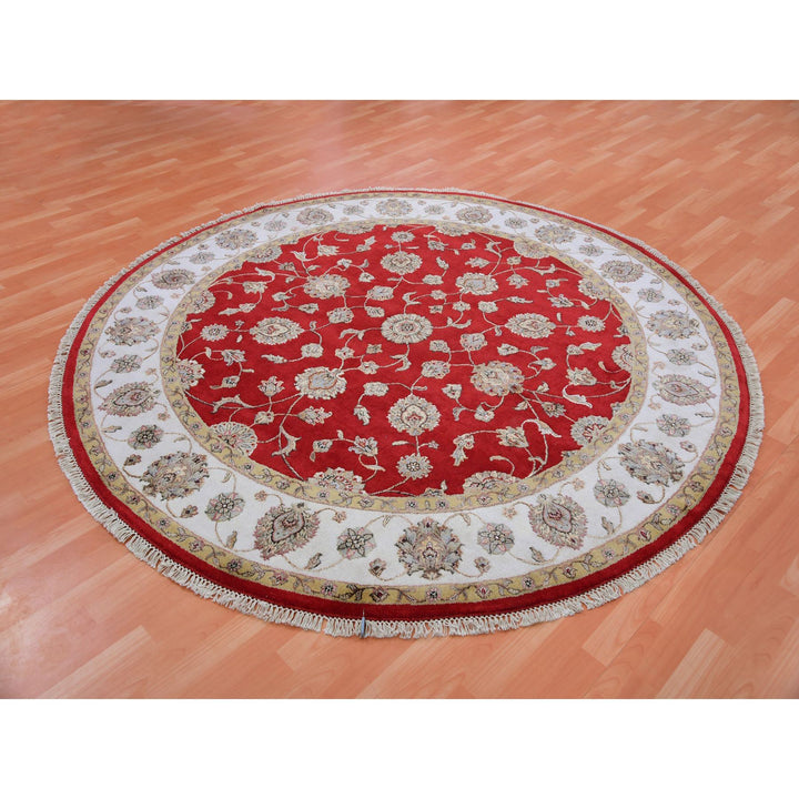 7'10" x 7'11" New Hand Knotted Red Wool Round Oriental Rug - MOA10275354