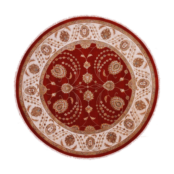 8'0" x 8'3" New Hand Knotted Red Wool Round Oriental Rug - MOA10275355